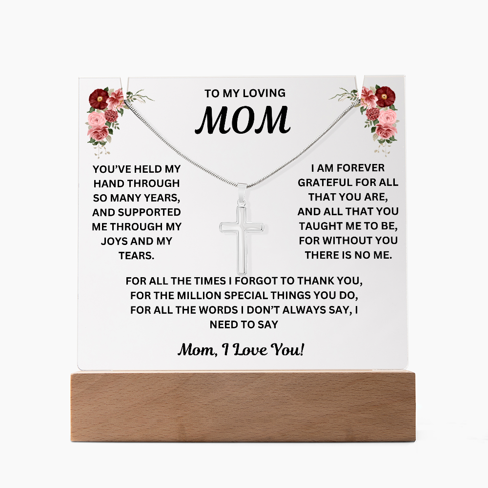 To My Loving Mom Keepsake Acrylic and Stainless Steel Cross Necklace