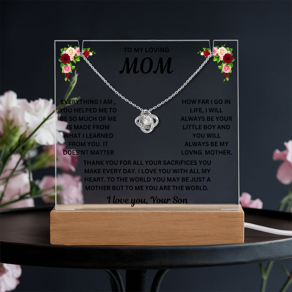 To My Loving Mom Keepsake Acrylic & Love Knot Necklace
