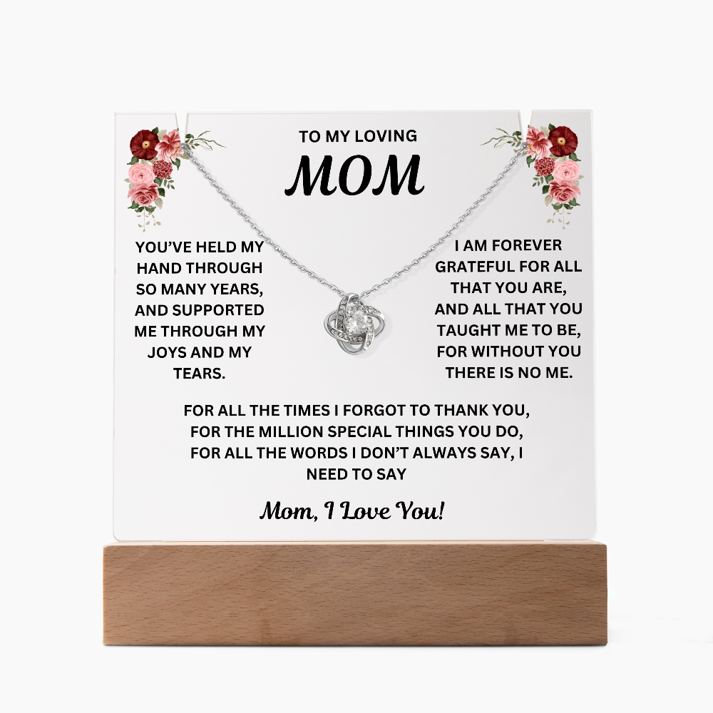 To My Loving Mom Keepsake Acrylic & Love Knot Necklace