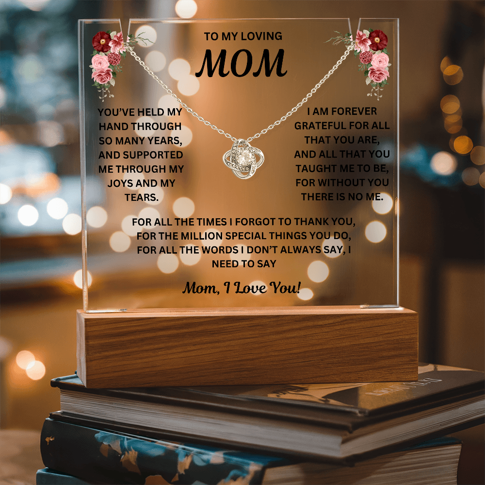 To My Loving Mom Keepsake Acrylic & Love Knot Necklace