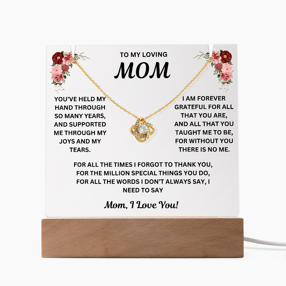 To My Loving Mom Keepsake Acrylic & Love Knot Necklace