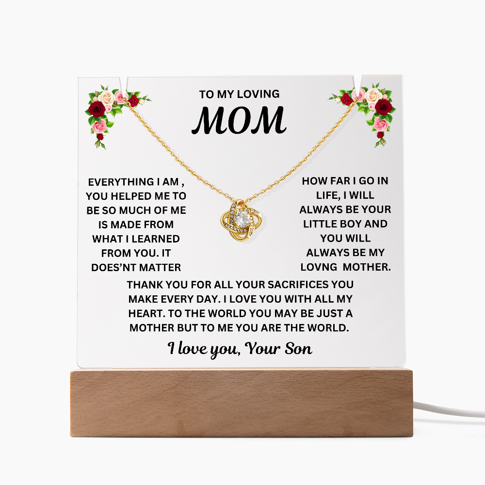 To My Loving Mom Keepsake Acrylic & Love Knot Necklace
