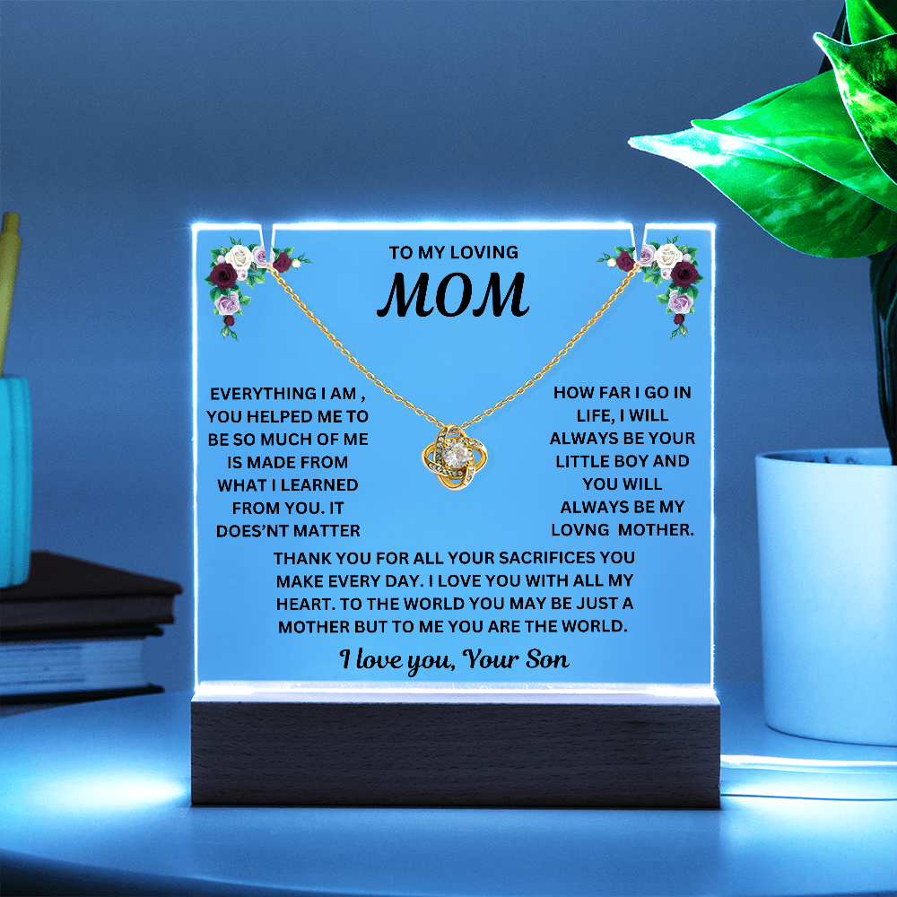 To My Loving Mom Keepsake Acrylic & Love Knot Necklace