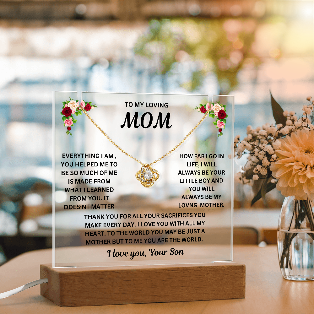 To My Loving Mom Keepsake Acrylic & Love Knot Necklace