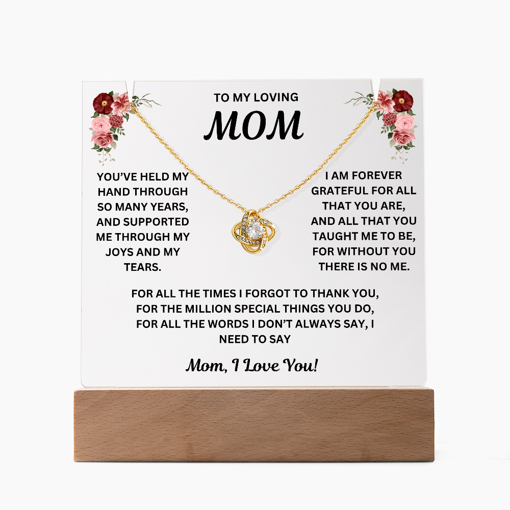To My Loving Mom Keepsake Acrylic & Love Knot Necklace