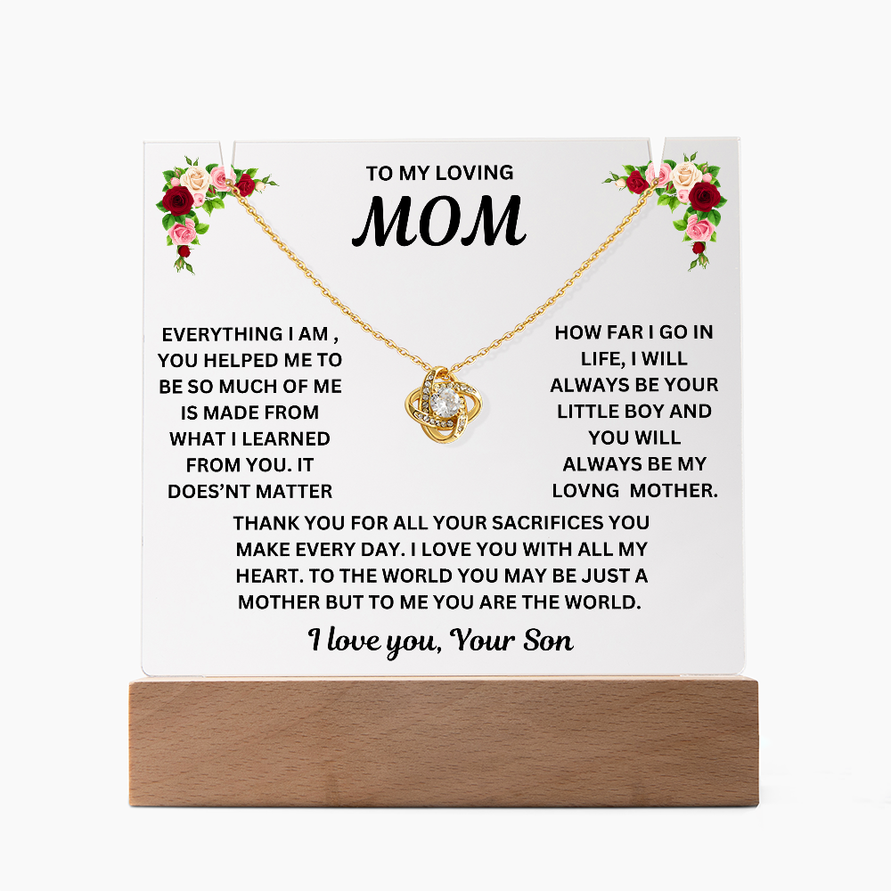 To My Loving Mom Keepsake Acrylic & Love Knot Necklace