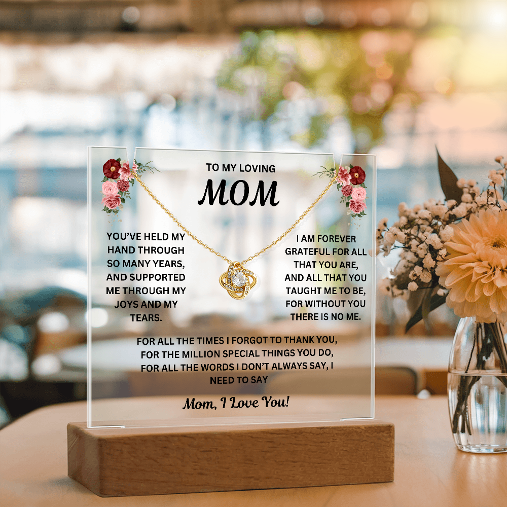 To My Loving Mom Keepsake Acrylic & Love Knot Necklace