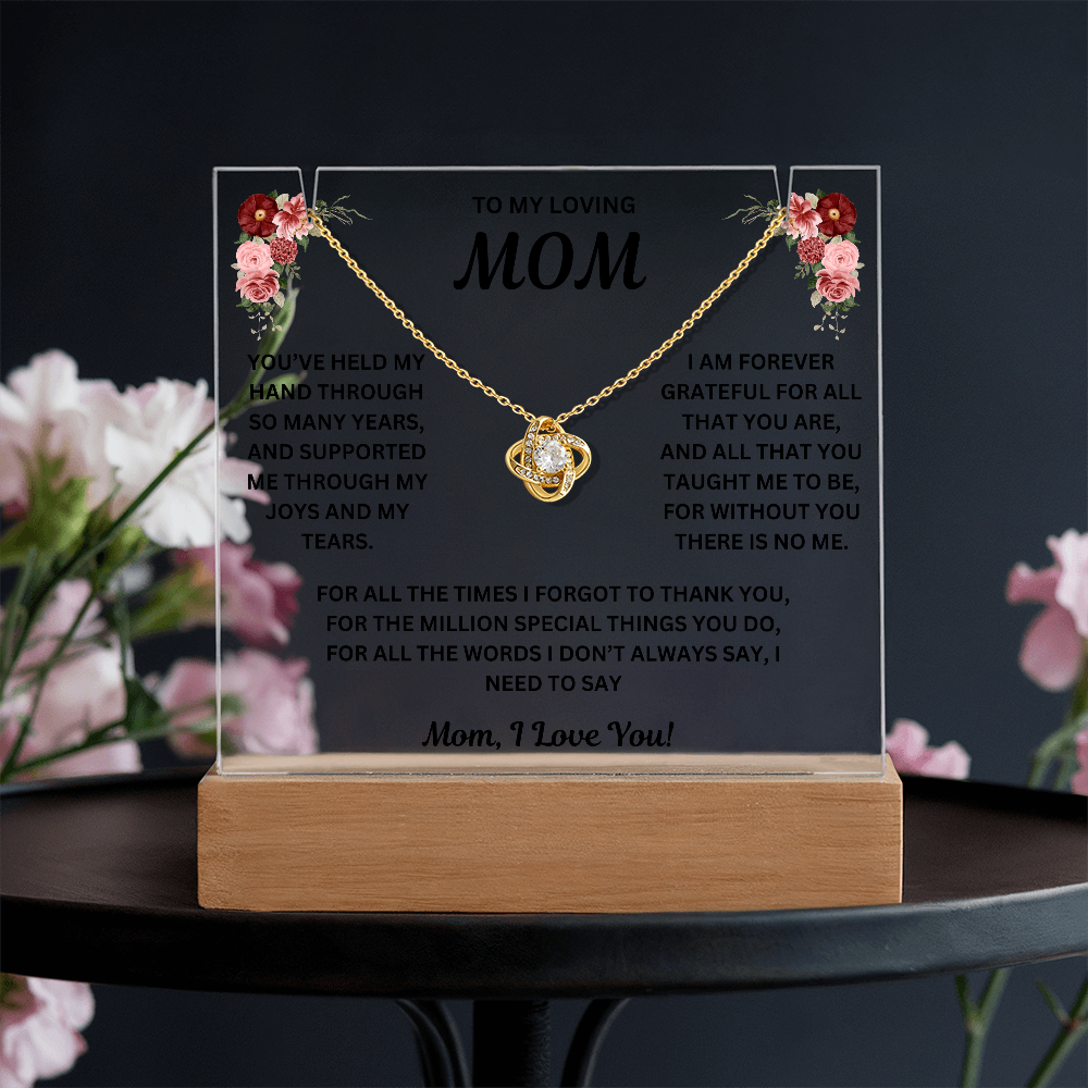 To My Loving Mom Keepsake Acrylic & Love Knot Necklace