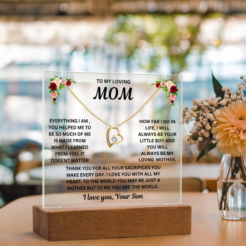 To My Loving Mom Keepsake Acrylic & Forever Love Necklace From Son
