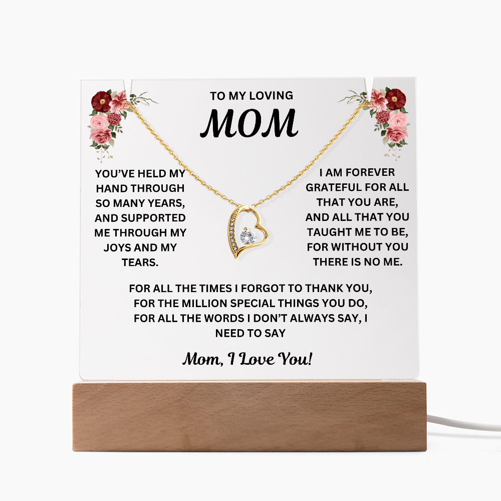 To My Loving Mom Keepsake Acrylic & Forever Love Necklace