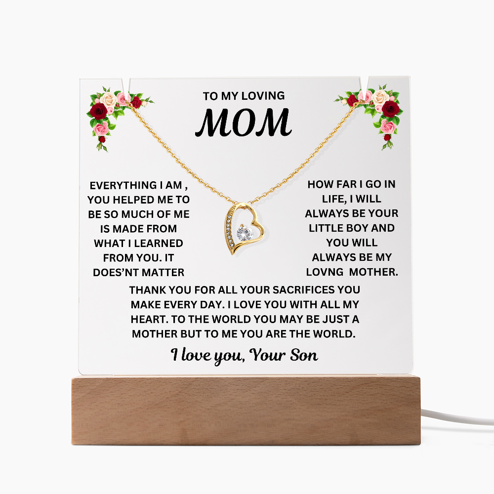 To My Loving Mom Keepsake Acrylic & Forever Love Necklace From Son