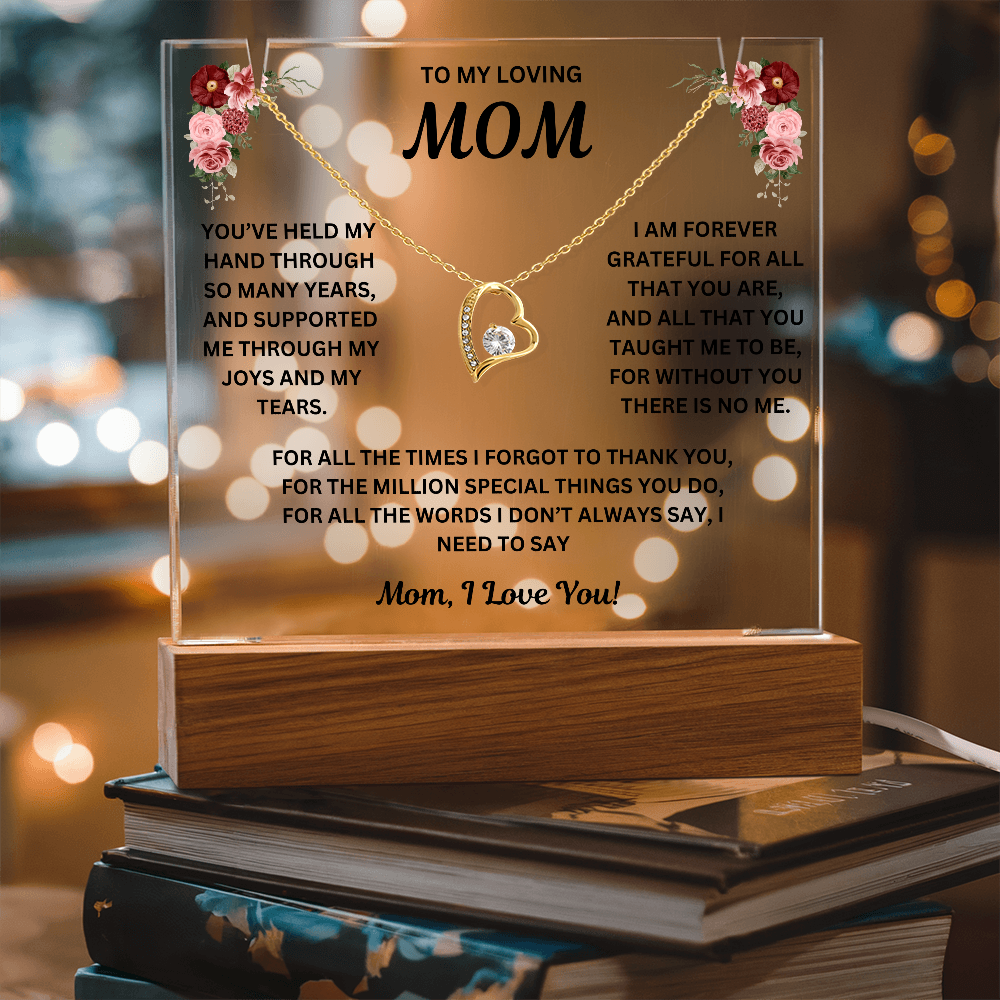 To My Loving Mom Keepsake Acrylic & Forever Love Necklace