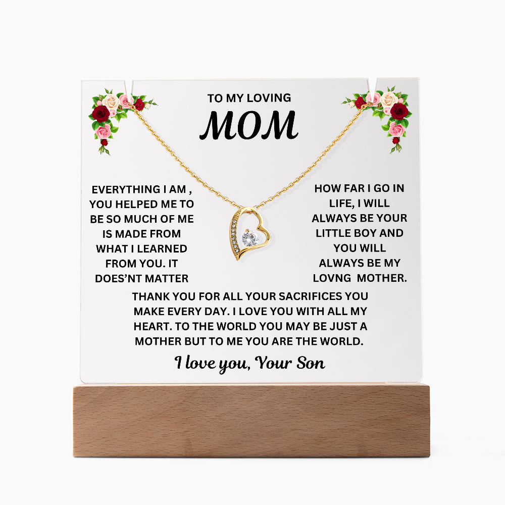 To My Loving Mom Keepsake Acrylic & Forever Love Necklace From Son