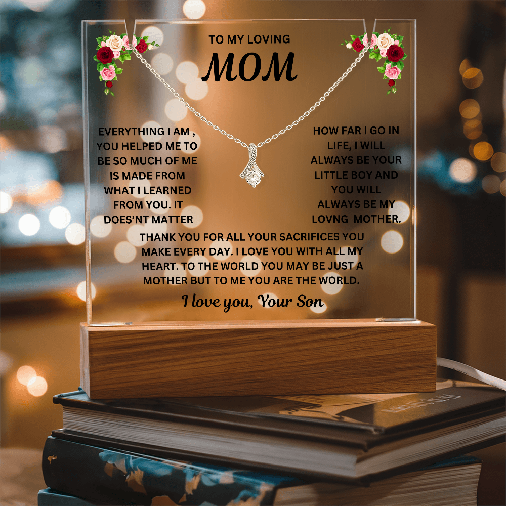 To My Loving Mom Keepsake Acrylic & Alluring Beauty Necklace From Son