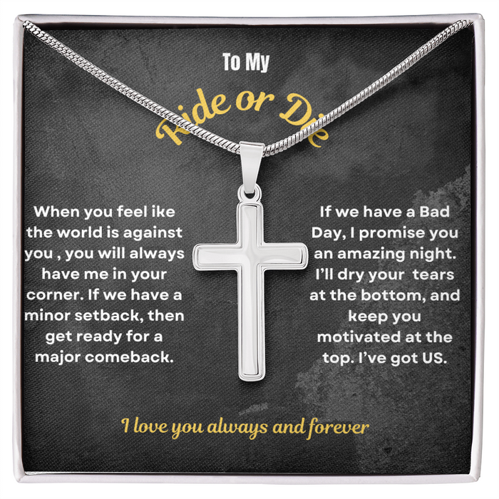 To My Ride or Die Cross Necklace